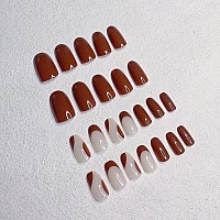 24 Pcs Press On Nails Sunjasmine Fake Nails With Designs Acrylic Nails False Nails With Nail Glue For Women Medium Brown