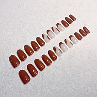 24 Pcs Press On Nails Sunjasmine Fake Nails With Designs Acrylic Nails False Nails With Nail Glue For Women Medium Brown