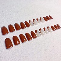 24 Pcs Press On Nails Sunjasmine Fake Nails With Designs Acrylic Nails False Nails With Nail Glue For Women Medium Brown