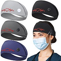 HoogaLife 4pcs Headbands with Buttons, Nurse Gifts for Women Turban Non-Slip Nurse Accessories Nursing Headbands Protect Your Hair and Ears - EKG