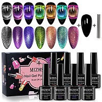 Mizhse 2 In 1 9D Cat Eye Gel Nail Polish Kit Upgraded No Need Extra Top Coat Magnetic Gel Polish Set With Magnet Shiny Chamel