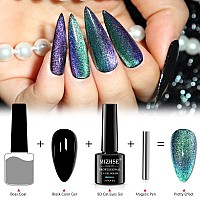 Mizhse 2 In 1 9D Cat Eye Gel Nail Polish Kit Upgraded No Need Extra Top Coat Magnetic Gel Polish Set With Magnet Shiny Chamel