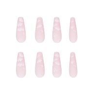 Mervf Long Coffin Press On Nails Butterfly Fake Nails Pink Matte Ballerina Glue On Nails False Nails Full Cover Artificial Acryl