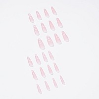 Mervf Long Coffin Press On Nails Butterfly Fake Nails Pink Matte Ballerina Glue On Nails False Nails Full Cover Artificial Acryl