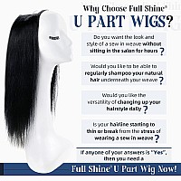 Full Shine U Part Human Hair Wig Natural Hair Half Wig Jet Black Straight Human Hair 20Inch U Part Wigs Human Hair Remy Straight