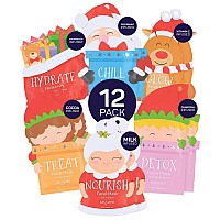 Spalife Santas Squad Hydrating Facial Masks 12 Pack For Moisturizing And Soothing Beauty Skincare Set For Radiant Skin