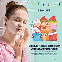 Spalife Santas Squad Hydrating Facial Masks 12 Pack For Moisturizing And Soothing Beauty Skincare Set For Radiant Skin