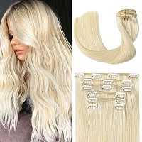 Ugotrays Clip In Hair Extensions Real Human Hair Blonde 18 Inch 70G 7Pcs Platinum Blonde 100 Remy Human Hair Clip In Extensio