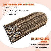 Ugotrays Clip In Hair Extensions Highlight Chocolate Brown To Caramel Blonde 22 Inch 70G Real Human Hair Extensions Double Weft