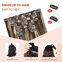 Ugotrays Clip In Hair Extensions Highlight Chocolate Brown To Caramel Blonde 22 Inch 70G Real Human Hair Extensions Double Weft