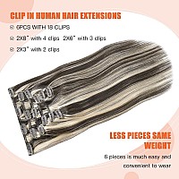 Ugotrays Clip In Hair Extensions Dark Brown Mixed Bleach Blonde Highlight Hair Extensions 22 Inch 70G 7Pcs Straight Real Human H