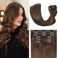 Ugotrays Medium Brown Hair Extensions Real Human Hair Clip In Hair Extensions 70G 7Pcs 15Inchsoft Natural Straight Double Wef