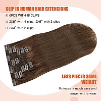 Ugotrays Medium Brown Hair Extensions Real Human Hair Clip In Hair Extensions 70G 7Pcs 15Inchsoft Natural Straight Double Wef