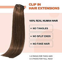 Ugotrays Medium Brown Hair Extensions Real Human Hair Clip In Hair Extensions 70G 7Pcs 15Inchsoft Natural Straight Double Wef