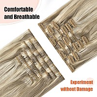 Ugotrays Blonde Clip In Hair Extensions Real Human Hair 22 Inch 70G Ash Blonde Mixed Bleach Blonde Straight 7Pcs Double Weft