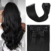 Ugotrays Black Hair Extensions Clip In Real Human Hair 70G 22 Inches 100 Remy Human Hair Natural Black Straight Double Weft For