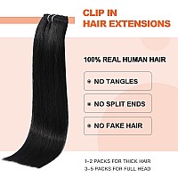 Ugotrays Black Hair Extensions Clip In Real Human Hair 70G 22 Inches 100 Remy Human Hair Natural Black Straight Double Weft For