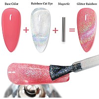 Gel Nail Polish 15ml/0.5fl oz Holographic 9D Cat Eye Shiny Gel Polish Glitter Soak Off Nail Polish with Magnetic Stick for Nail Salon