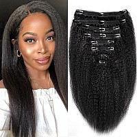 Tahikie Kinky Straight Clip In Hair Extensions Real Human Hair Clip Ins Full Head for Black Women Brazilian Remy Yaki Human Hair Natural Black Color 8 Pcs 18 Clips 120 g(20 inch, Kinky Straight)