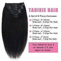 Tahikie Kinky Straight Clip In Hair Extensions Real Human Hair Clip Ins Full Head for Black Women Brazilian Remy Yaki Human Hair Natural Black Color 8 Pcs 18 Clips 120 g(20 inch, Kinky Straight)