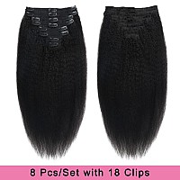 Tahikie Kinky Straight Clip In Hair Extensions Real Human Hair Clip Ins Full Head for Black Women Brazilian Remy Yaki Human Hair Natural Black Color 8 Pcs 18 Clips 120 g(20 inch, Kinky Straight)