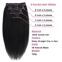 Tahikie Kinky Straight Clip In Hair Extensions Real Human Hair Clip Ins Full Head for Black Women Brazilian Remy Yaki Human Hair Natural Black Color 8 Pcs 18 Clips 120 g(20 inch, Kinky Straight)