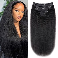 Tahikie Kinky Straight Human Hair Clip In Extensions 120G Full Head Clip Ins For Women 100 Unprocessed Brazilian Virgin Human H