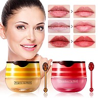 2 Pcs Bee Honey Lip Balm Honey Pot Strawberry Bee Honey Lip Mask Reduces Lip Lines Hydrate Moisturizing Lip Skin Care Pr