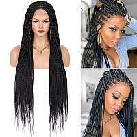 Fecihor 36 Knotless Braided Wigs Lace Front Box Braids Lace Frontal Wig For Women Human Hair Blended Black Hand Full Double Lac