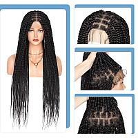 Fecihor 36 Knotless Braided Wigs Lace Front Box Braids Lace Frontal Wig For Women Human Hair Blended Black Hand Full Double Lac