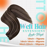 Hetto Ash Brown Sew in Extensions Human Hair Weft #2/8 Brown Highlighted Weft Hair Extensions Human Hair Bundles 100g 20 Inch Full Head Sew in Human Hair Extensions