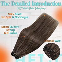 Hetto Ash Brown Sew in Extensions Human Hair Weft #2/8 Brown Highlighted Weft Hair Extensions Human Hair Bundles 100g 20 Inch Full Head Sew in Human Hair Extensions