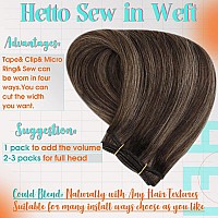 Hetto Ash Brown Sew in Extensions Human Hair Weft #2/8 Brown Highlighted Weft Hair Extensions Human Hair Bundles 100g 20 Inch Full Head Sew in Human Hair Extensions