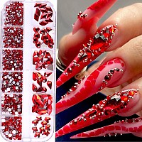 Belicey Red Nail Rhinestones Kit 810Pcs Multishape Rhinestones For Nail Hearts Butterfly Charm Nail Dimond Gems Stone For Nail