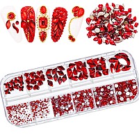 Belicey Red Nail Rhinestones Kit 810Pcs Multishape Rhinestones For Nail Hearts Butterfly Charm Nail Dimond Gems Stone For Nail