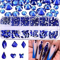 Belicey Blue Nails Art Rhinestones Round Beads Flatback Glass Crystal Gems Stones Multi Shapes Sizes Nail Charms For Nail Diy Cr