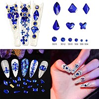 Belicey Blue Nails Art Rhinestones Round Beads Flatback Glass Crystal Gems Stones Multi Shapes Sizes Nail Charms For Nail Diy Cr