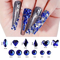 Rodaky Royal Blue Nail Rhinestones For Nails 810Pcs Nail Art Crystal Gems Stones Blue Crystal Flatback Rhinestones For Crafts Mi