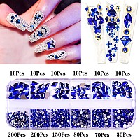 Rodaky Royal Blue Nail Rhinestones For Nails 810Pcs Nail Art Crystal Gems Stones Blue Crystal Flatback Rhinestones For Crafts Mi