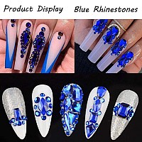 Rodaky Royal Blue Nail Rhinestones For Nails 810Pcs Nail Art Crystal Gems Stones Blue Crystal Flatback Rhinestones For Crafts Mi