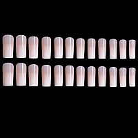 RikView Long Press on Nails French Acrylic Nails Gradient Nude Press on Nails Coffin Fake Nails Pink Nails Glossy Nails