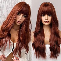 piaou Auburn Wig with Bangs Long Wavy Wigs for Women Auburn Synthetic Wig with Bangs Heat Resistant Hair Wigs for Daily Party (24inch Auburn)