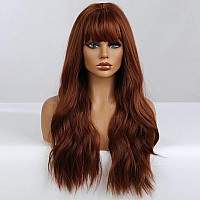 piaou Auburn Wig with Bangs Long Wavy Wigs for Women Auburn Synthetic Wig with Bangs Heat Resistant Hair Wigs for Daily Party (24inch Auburn)