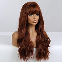 piaou Auburn Wig with Bangs Long Wavy Wigs for Women Auburn Synthetic Wig with Bangs Heat Resistant Hair Wigs for Daily Party (24inch Auburn)