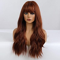 piaou Auburn Wig with Bangs Long Wavy Wigs for Women Auburn Synthetic Wig with Bangs Heat Resistant Hair Wigs for Daily Party (24inch Auburn)