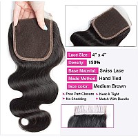 Body Wave Human Hair Bundles With Closure 12A Brazilian Virgin Body Wave 3 Bundles With 4X4 Lace Closure Preplucked With Baby H