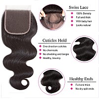 Body Wave Human Hair Bundles With Closure 12A Brazilian Virgin Body Wave 3 Bundles With 4X4 Lace Closure Preplucked With Baby H