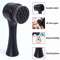 Beomeen Face Brush 2 in 1, Facial Cleansing Exfoliating Brush with Ultra Fine Soft Bamboo Charcoal Fiber for Pore Deep Cleansing Silicone Double Side Face Wash Scrub Brush for Skin Care