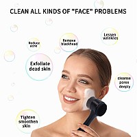 Beomeen Face Brush 2 in 1, Facial Cleansing Exfoliating Brush with Ultra Fine Soft Bamboo Charcoal Fiber for Pore Deep Cleansing Silicone Double Side Face Wash Scrub Brush for Skin Care