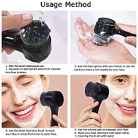 Beomeen Face Brush 2 in 1, Facial Cleansing Exfoliating Brush with Ultra Fine Soft Bamboo Charcoal Fiber for Pore Deep Cleansing Silicone Double Side Face Wash Scrub Brush for Skin Care